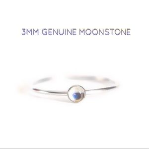925 Sterling Silver Moonstone Skinny Stacking Ring